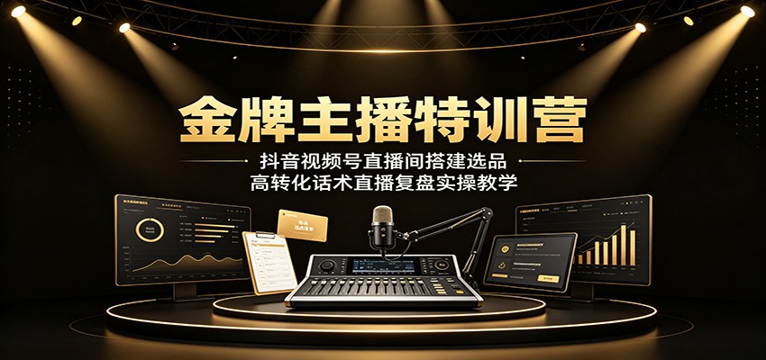 金牌主播特训营：抖音视频号直播间搭建选品，高转化话术直播复盘实操教学-网赚项目平台