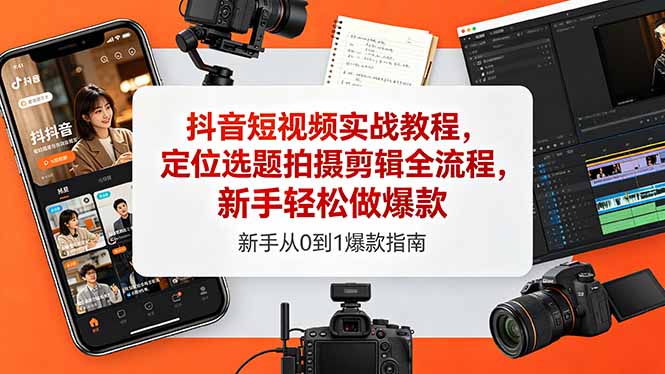 抖音短视频实战教程，定位选题拍摄剪辑全流程，新手轻松做爆款-网赚项目平台