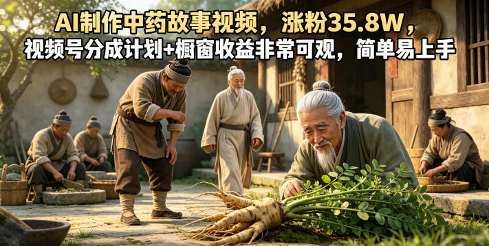 AI制作中药故事视频,涨粉35.8W,视频号分成计划+橱窗收益非常可观,简单易上手-网赚项目平台
