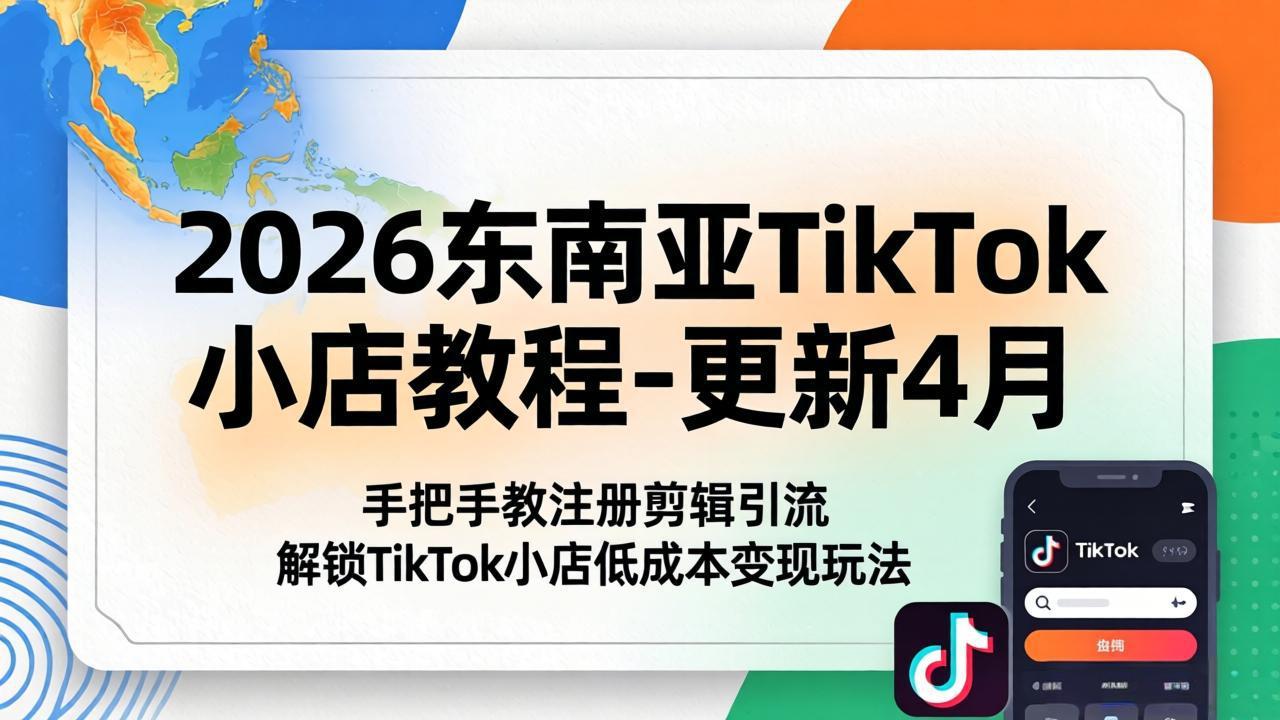 2026东南亚TikTok小店教程-更新4月，手把手教注册剪辑引流，解锁TikTok小店低成本变现玩法-网赚项目平台