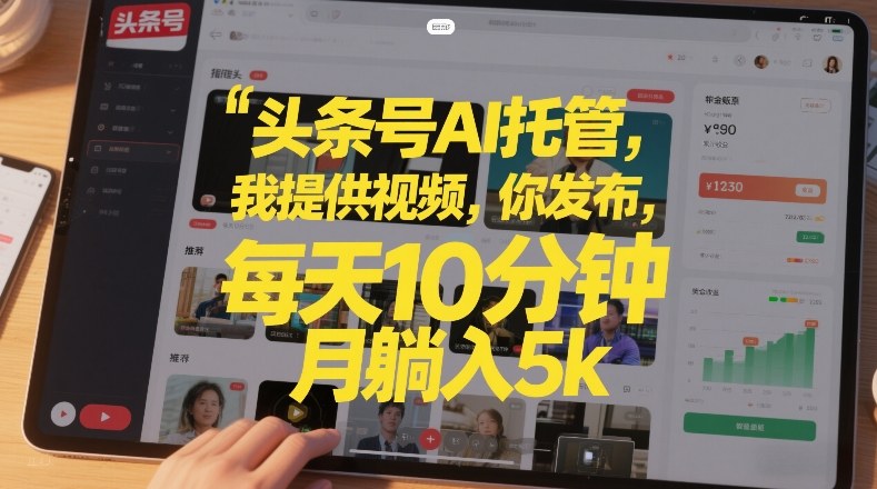 头条号AI托管，我提供视频，你发布，每天10分钟，月躺入5k+【揭秘】-网赚项目平台