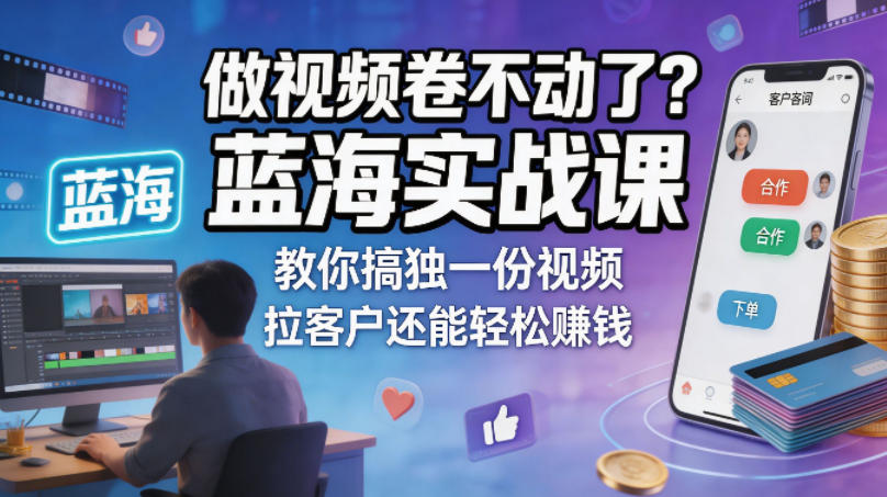 做视频卷不动了？蓝海实战课教你搞独一份视频，拉客户还能轻松賺钱！【原创双语字幕】-网赚项目平台