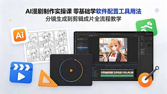 AI漫剧制作实操课 零基础学软件配置工具用法 分镜生成到剪辑成片全流程教学-网赚项目平台