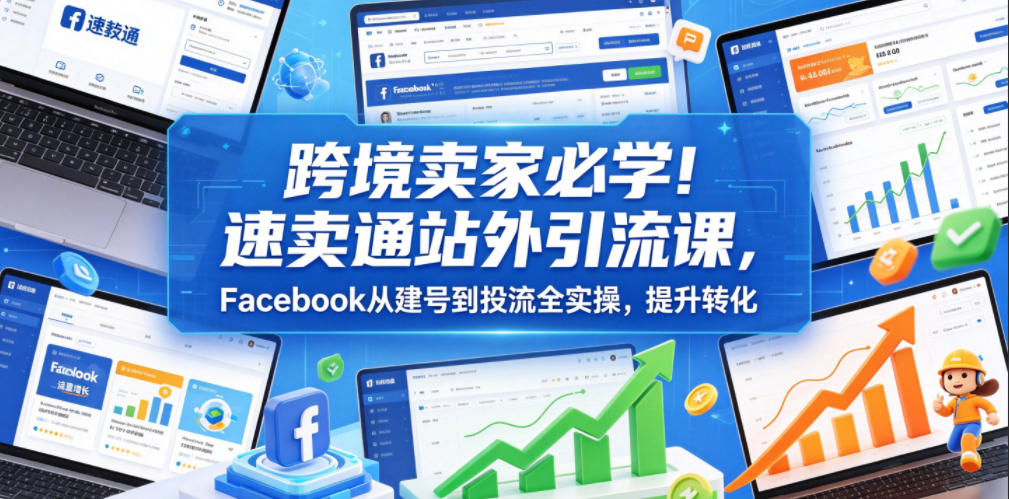 跨境卖家必学！速卖通站外引流课，Facebook从建号到投流全实操，提升转化-网赚项目平台