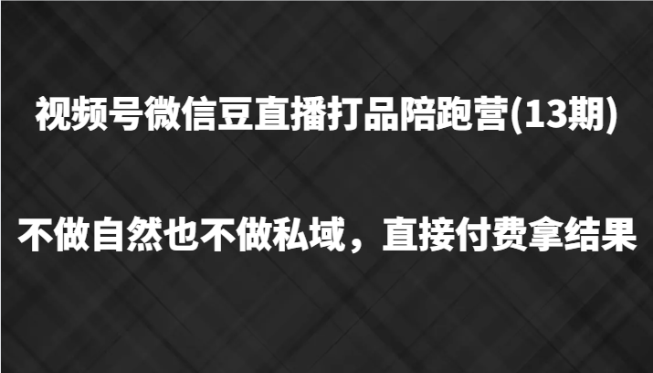 视频号微信豆直播打品陪跑(13期)，不做不自然流不做私域，直接付费拿结果-网赚项目平台