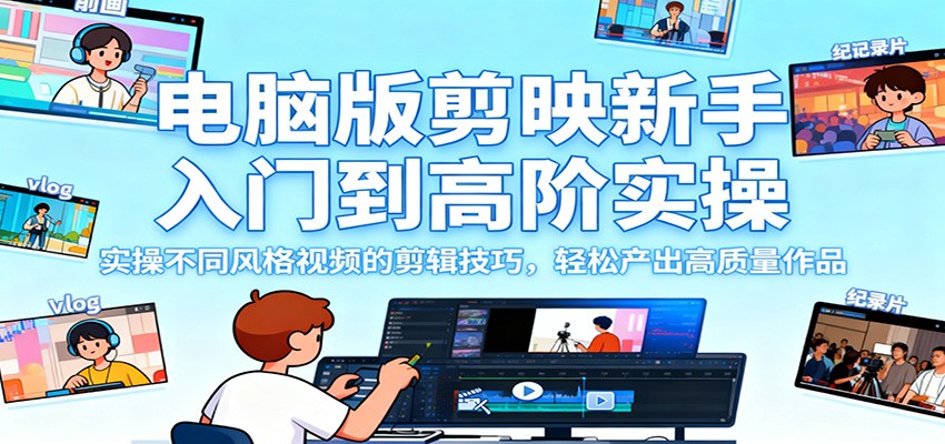 电脑版剪映新手入门到高阶实操,实操不同风格视频的剪辑技巧,轻松产出高质量作品-网赚项目平台
