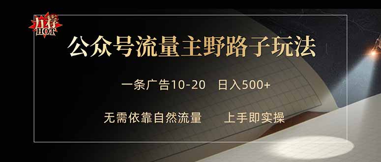 公众号流量主野路子玩法 单条广告10-20元 日入500+-网赚项目平台