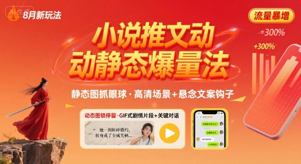 8月小说推文全新玩法，动静态图片+搭配小说文案爆量玩法-网赚项目平台