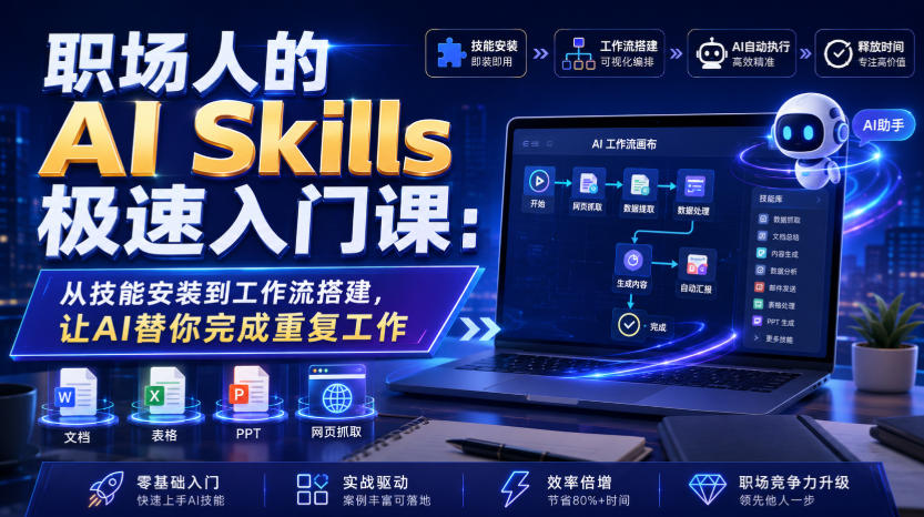 职场人的AI Skills极速入门课：从技能安装到工作流搭建，让AI替你完成重复工作-网赚项目平台
