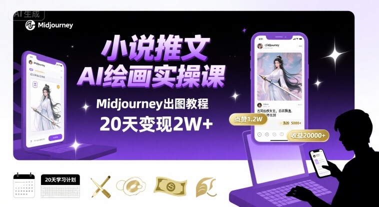 小说推文干货分享之AI绘画MJ出图实操课，用Midjourney做小说推文，20天挣2w-网赚项目平台