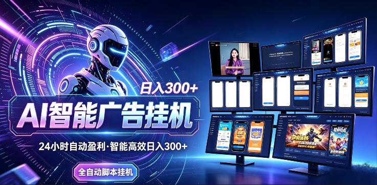 AI智能广告挂G项目,无需人工,单机稳定日入200+,可矩阵放大,24小时不间断刷广告賺收益【揭秘】-网赚项目平台