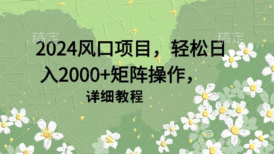 (9652期)2024风口项目，轻松日入2000+矩阵操作，详细教程-网赚项目平台