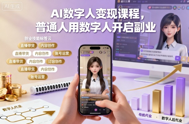 AI数字人变现课程，普通人用数字人开启副业-网赚项目平台