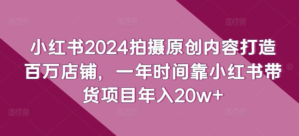 小红书2024拍摄原创内容打造百万店铺，一年时间靠小红书带货项目年入20w+-网赚项目平台