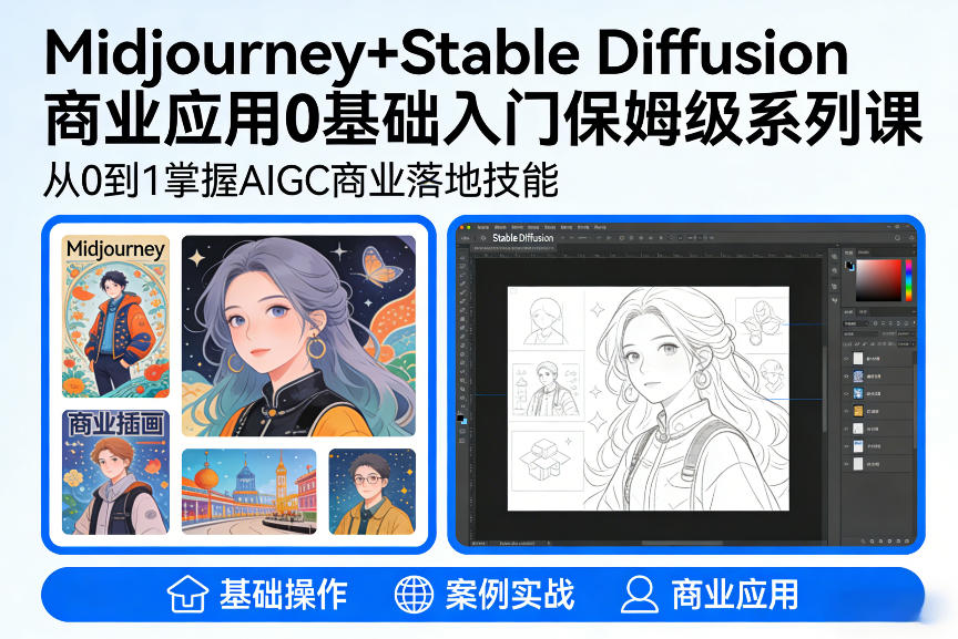AIGC商业应用Midjourney+Stable Diffusion教程,0基础入门保姆级系列课-网赚项目平台