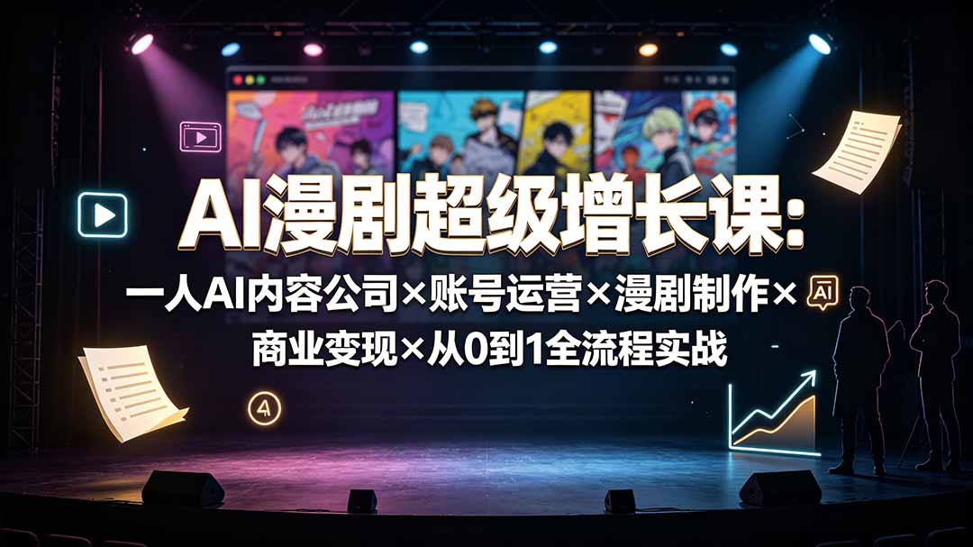 AI漫剧超级增长课：一人AI内容公司×账号运营×漫剧制作×商业变现×从0到1全流程实战-网赚项目平台