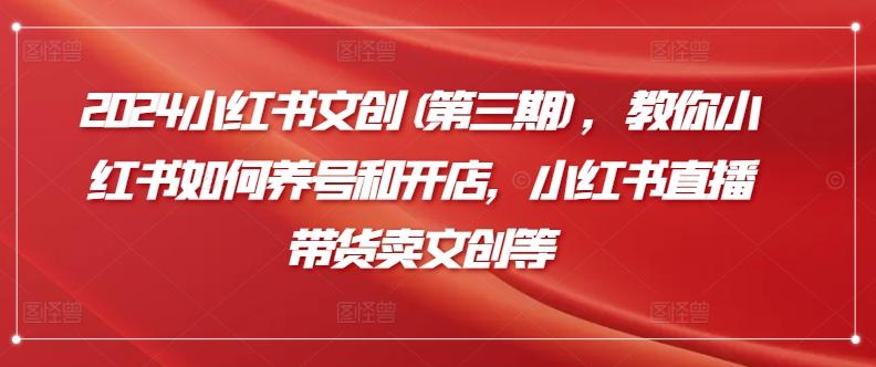 2024小红书文创(第三期)，教你小红书如何养号和开店，小红书直播带货卖文创等-网赚项目平台