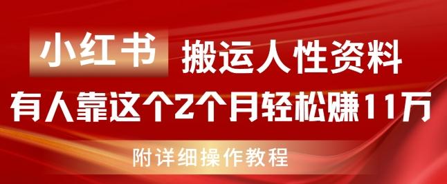 小红书搬运人性资料，有人靠这个2个月轻松赚11w，附教程【揭秘】-网赚项目平台
