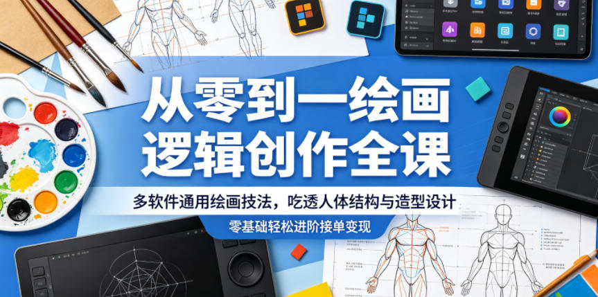 从零到一绘画逻辑创作全课，多软件通用绘画技法，吃透人体结构与造型设计，零基础轻松进阶接单变现-网赚项目平台