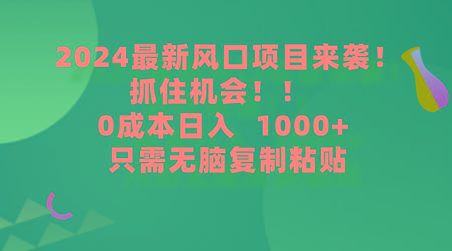 (9899期)2024最新风口项目来袭，抓住机会，0成本一部手机日入1000+，只需无脑复…-网赚项目平台