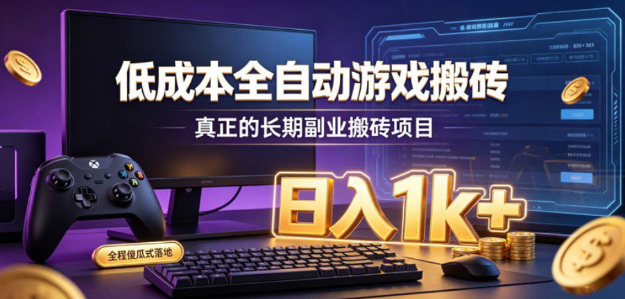 低成本全自动游戏搬砖，真正的长期副业搬砖项目，日入1k+，全程傻瓜式落地【揭秘】-网赚项目平台