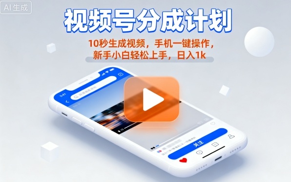 视频号分成计划懒人玩法,10秒生成视频,手机一键操作,新手小白轻松上手,日入1K【揭秘】