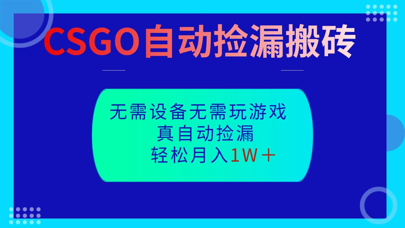 CSGO自动捡漏搬砖，当天操作当天见结果，无需了解游戏，包教包会包落地-网赚项目平台