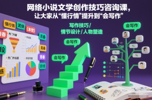 网络小说文学创作技巧咨询课,让大家从“懂行情”提升到”会写作”的高度-网赚项目平台