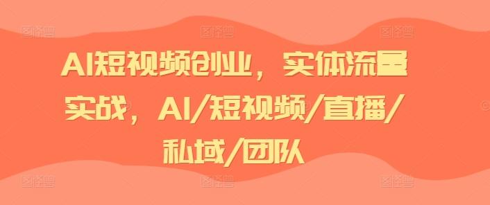 AI短视频创业，实体流量实战，AI/短视频/直播/私域/团队-网赚项目平台