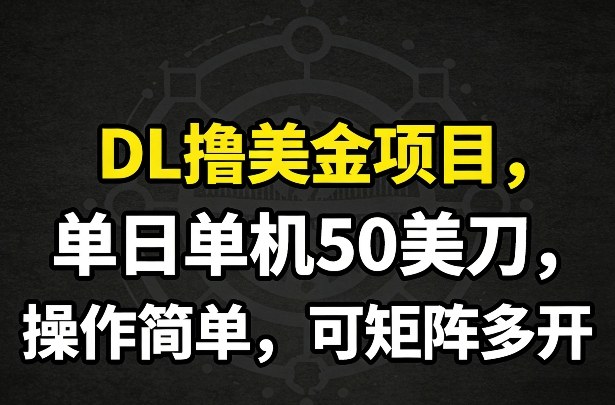 DL撸美金项目，单日单机50美刀，操作简单，可矩阵多开-网赚项目平台