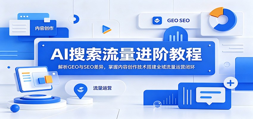 AI搜索流量进阶教程：解析GEO与SEO差异，掌握内容创作技术搭建全域流量运营闭环-网赚项目平台