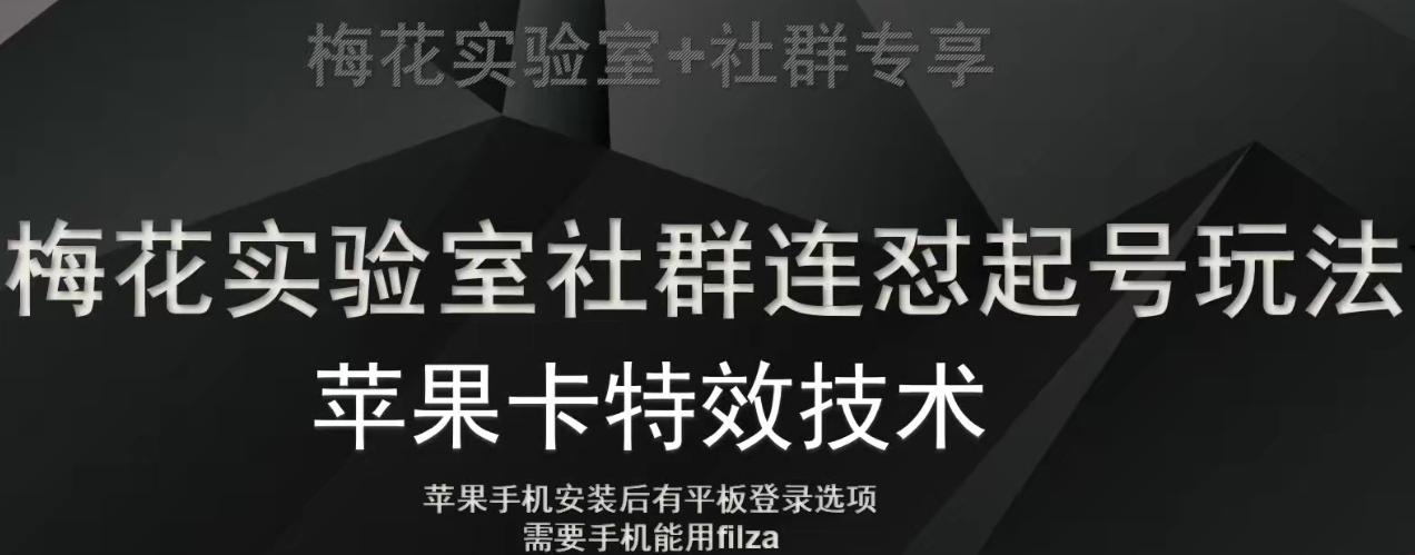 梅花实验室社群视频号连怼起号玩法，最新苹果卡特效技术-网赚项目平台