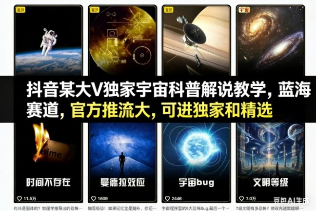 抖音某大V独家宇宙科普解说教学,蓝海赛道,官方推流大,可进独家和精选-网赚项目平台