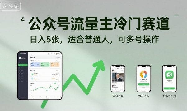公众号流量主冷门赛道,日入5张,适合普通人,可多号操作-网赚项目平台