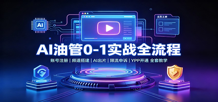 AI油管0-1实战：账号注册频道搭建，AI出片，限流申诉，YPP开通全套教学-网赚项目平台