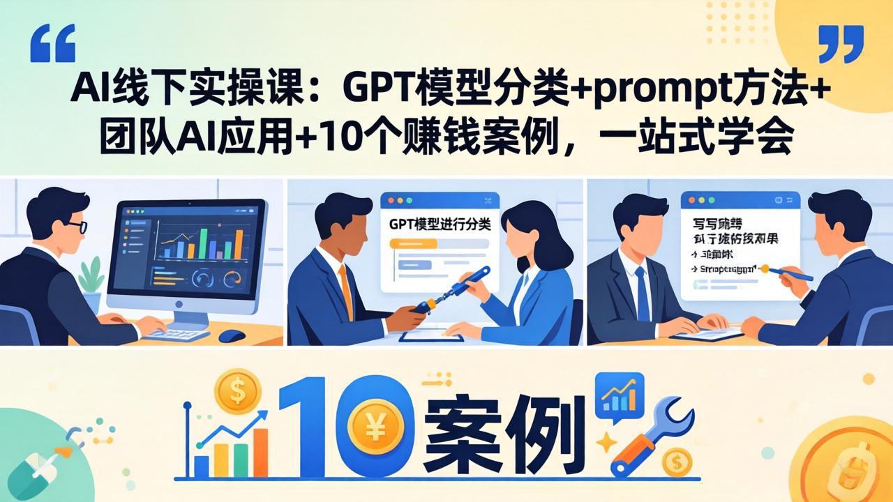 AI线下实操课：GPT模型分类+prompt方法+团队AI应用+10个赚钱案例，一站式学会-网赚项目平台