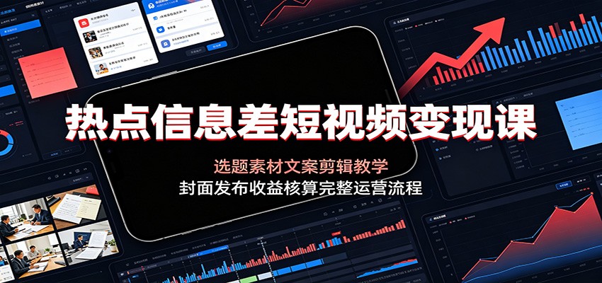 热点信息差短视频变现课：选题素材文案剪辑教学，封面发布收益核算完整运营流程-网赚项目平台
