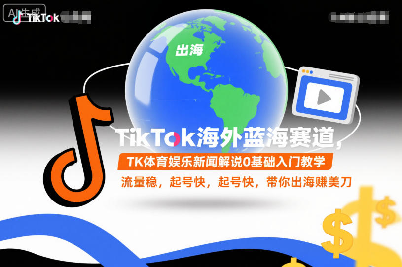 TikTok海外蓝海赛道,TK体育娱乐新闻解说0基础入门教学,流量稳,起号快,带你出海賺美刀-网赚项目平台