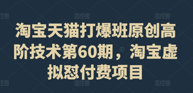 淘宝天猫打爆班原创高阶技术第60期，淘宝虚拟怼付费项目-网赚项目平台
