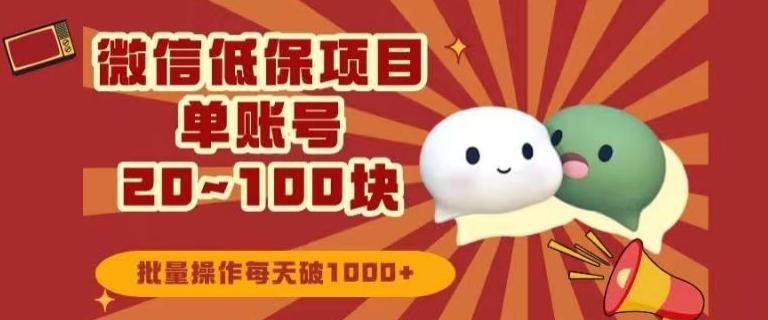微信领低保单账号20元-100元，批量操作每天破1000+-网赚项目平台