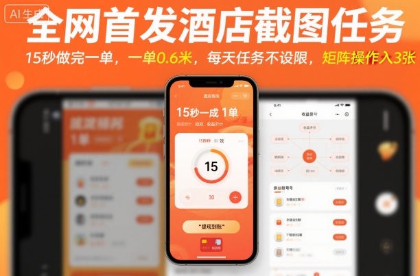 全网首发酒店截图任务，15秒做完一单，一单0.6米，每天任务不设限，矩阵操作日入3张【揭秘】-网赚项目平台