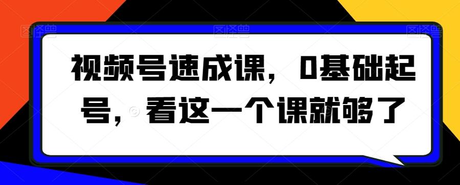 视频号速成课，​0基础起号，看这一个课就够了-网赚项目平台
