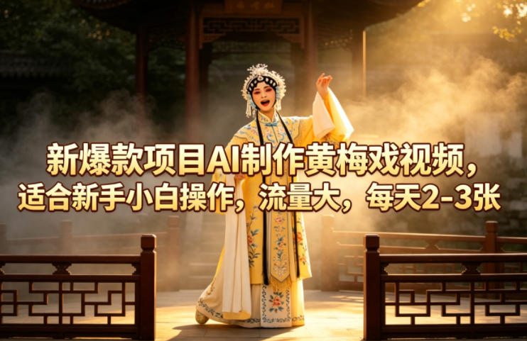 新爆款项目AI制作黄梅戏视频，适合新手小白操作，流量大，每天2-3张-网赚项目平台