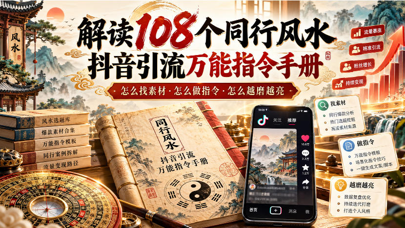 解读108个同行风水抖音引流万能指令手册,怎么找素材·怎么做指令·怎么越磨越亮【文档】-网赚项目平台