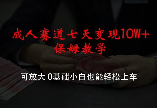成人赛道七天变现10W+保姆教学，可放大，0基础小白也能轻松上车【揭秘】-网赚项目平台
