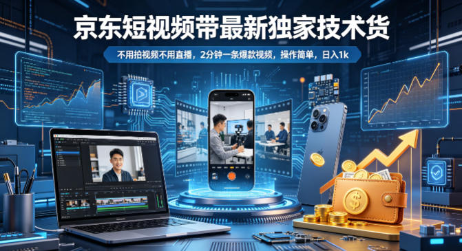 京东短视频带货最新独家技术，不用拍视频不用直播，2分钟一条爆款视频，操作简单，日入1k+【揭秘】-网赚项目平台