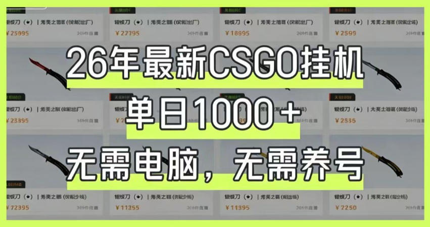 26年最新CSGO挂G系统，单日1000+，无需电脑，无需养号，0基础可上手【揭秘】-网赚项目平台