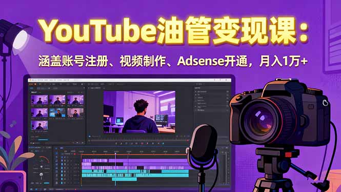 2025YouTube油管变现课：涵盖账号注册、视频制作、Adsense开通，月入1万+-网赚项目平台
