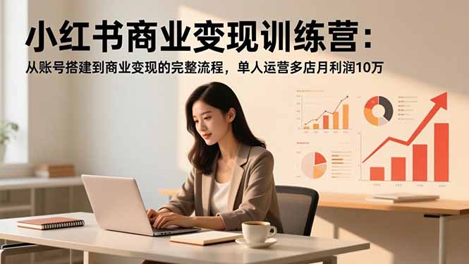 小红书商业变现训练营：从账号搭建到商业变现的完整流程，单人运营多店月利润10万-网赚项目平台