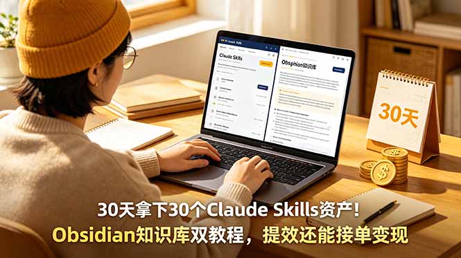 30天拿下30个Claude Skills资产！Obsidian知识库双教程，提效还能接单变现-网赚项目平台